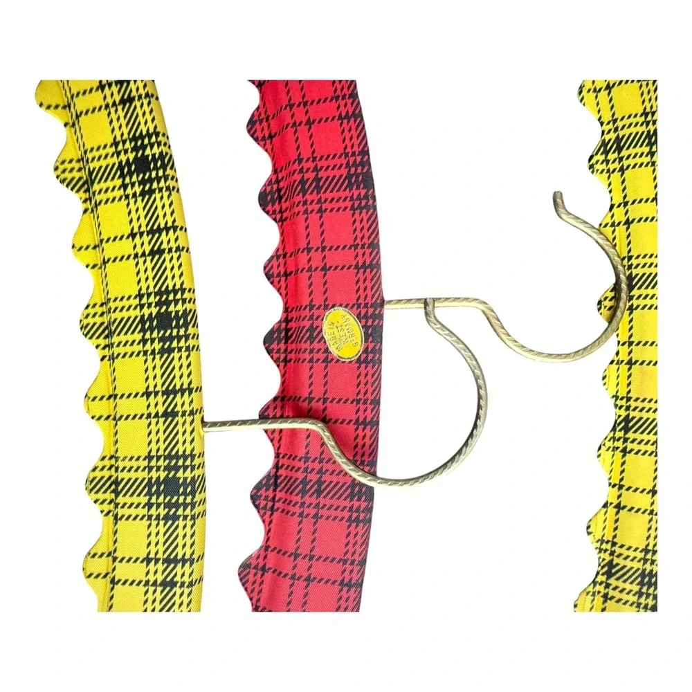 Vintage West Germany Padded Hangers Set 3 Plaid Tartan Scalloped Kitsch
